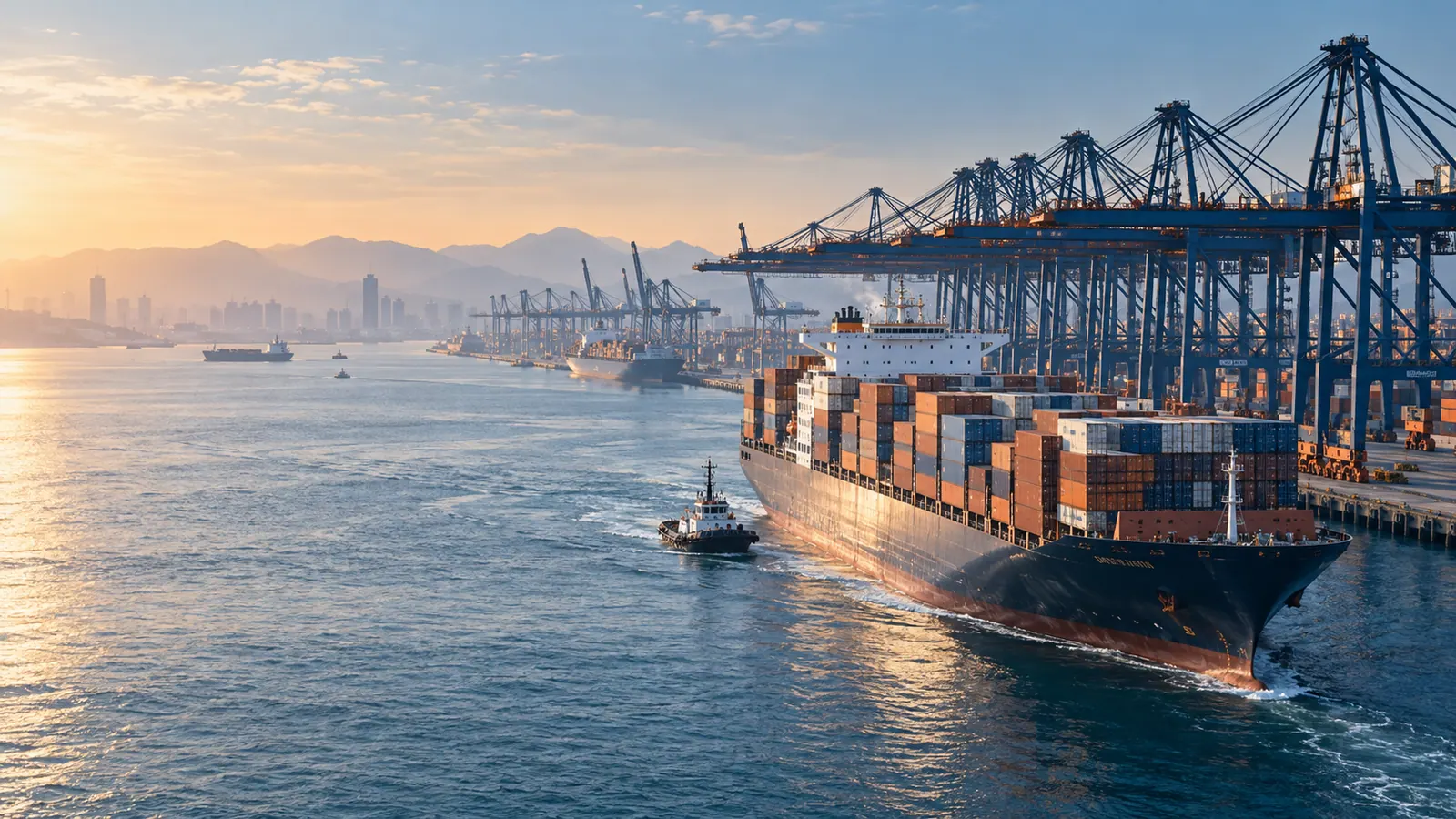 Coastal container terminal with cargo cranes